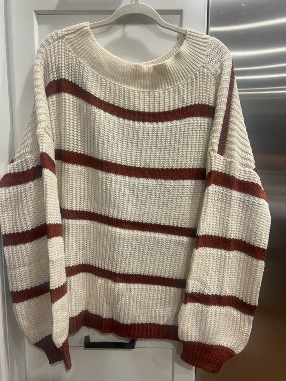 Cream & Rust Striped Crewneck Sweater, XL